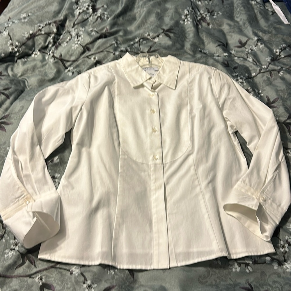 NWOT Ann Taylor Loft 3/4 sleeve white cotton blouse size 6P